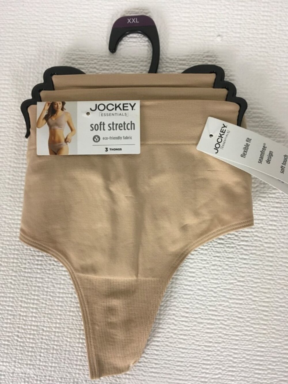 Jockey Essentials 3 Pack Thong Underwear Size XXL Seamless Soft Stretch Tan New